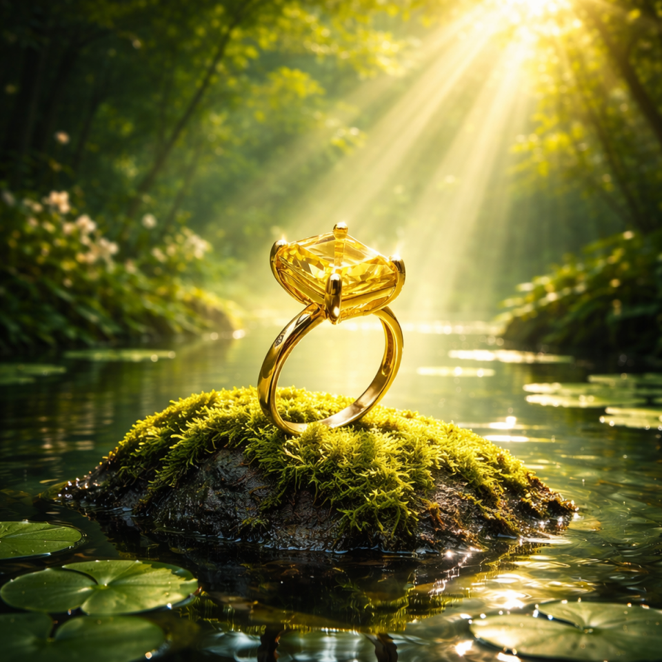 14 AYAR SARI TOPAZ TAŞLI ÖZEL TASARIM ALTIN YÜZÜK