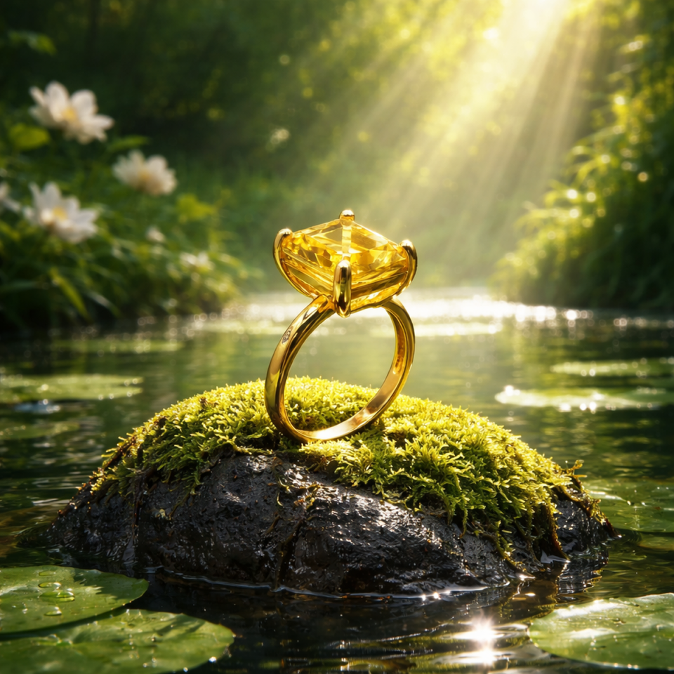 14 AYAR SARI TOPAZ TAŞLI ÖZEL TASARIM ALTIN YÜZÜK