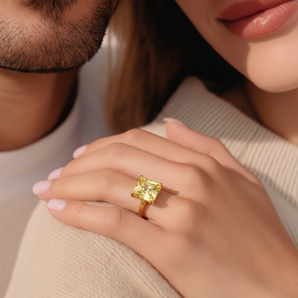 14 AYAR SARI TOPAZ TAŞLI ÖZEL TASARIM ALTIN YÜZÜK