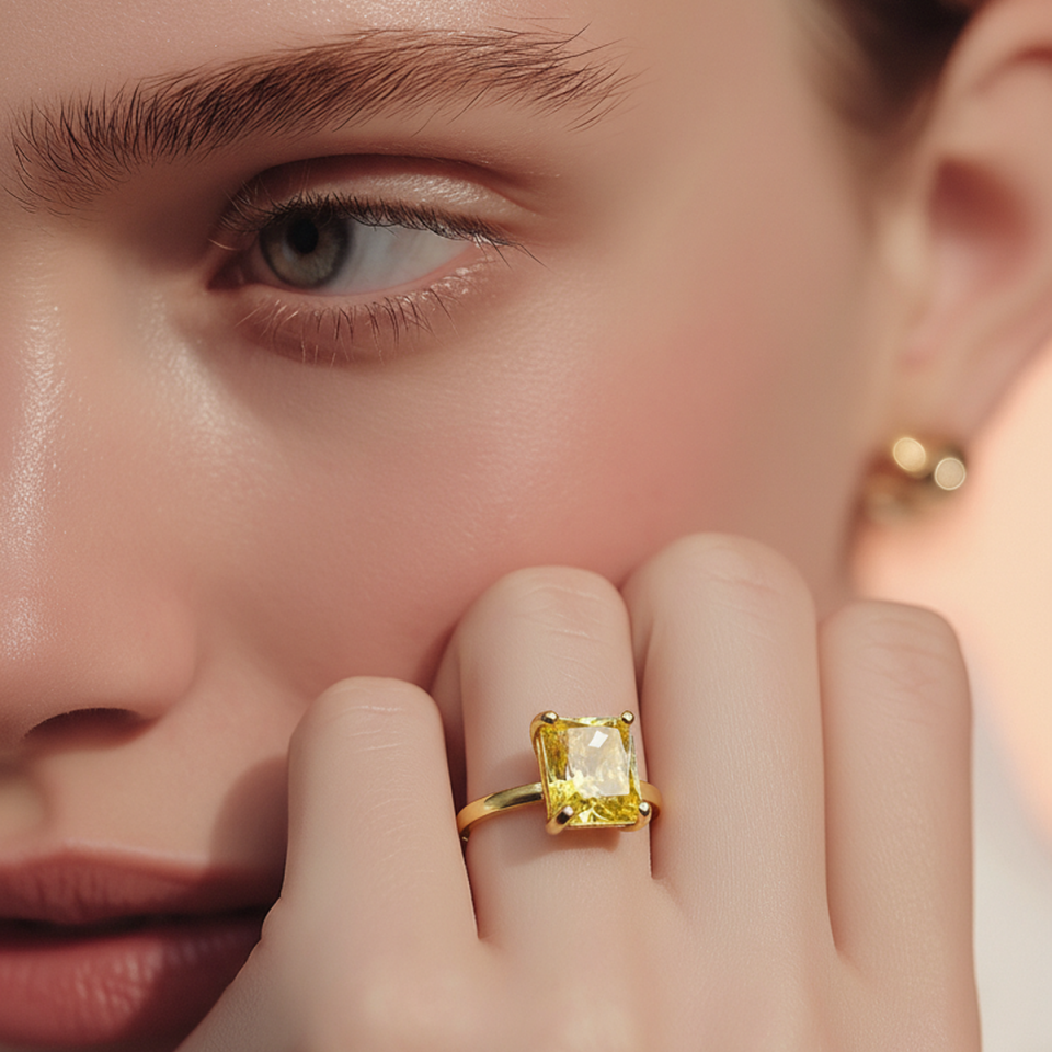 14 AYAR SARI TOPAZ TAŞLI ÖZEL TASARIM ALTIN YÜZÜK