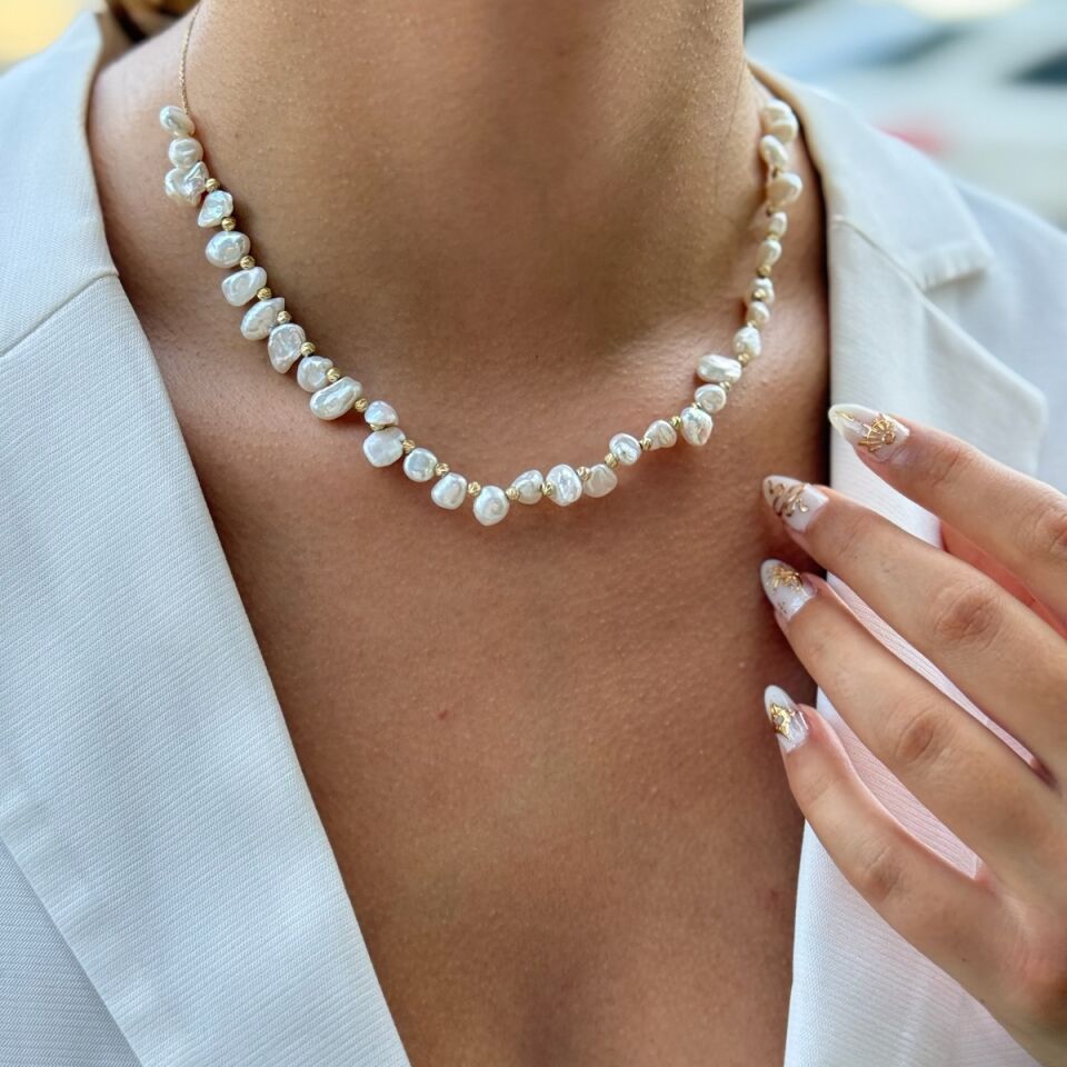 14 AYAR BAROK İNCİLİ ÖZEL TASARIM ALTIN KOLYE