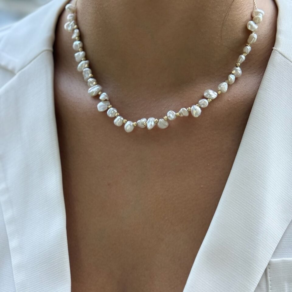 14 AYAR BAROK İNCİLİ ÖZEL TASARIM ALTIN KOLYE