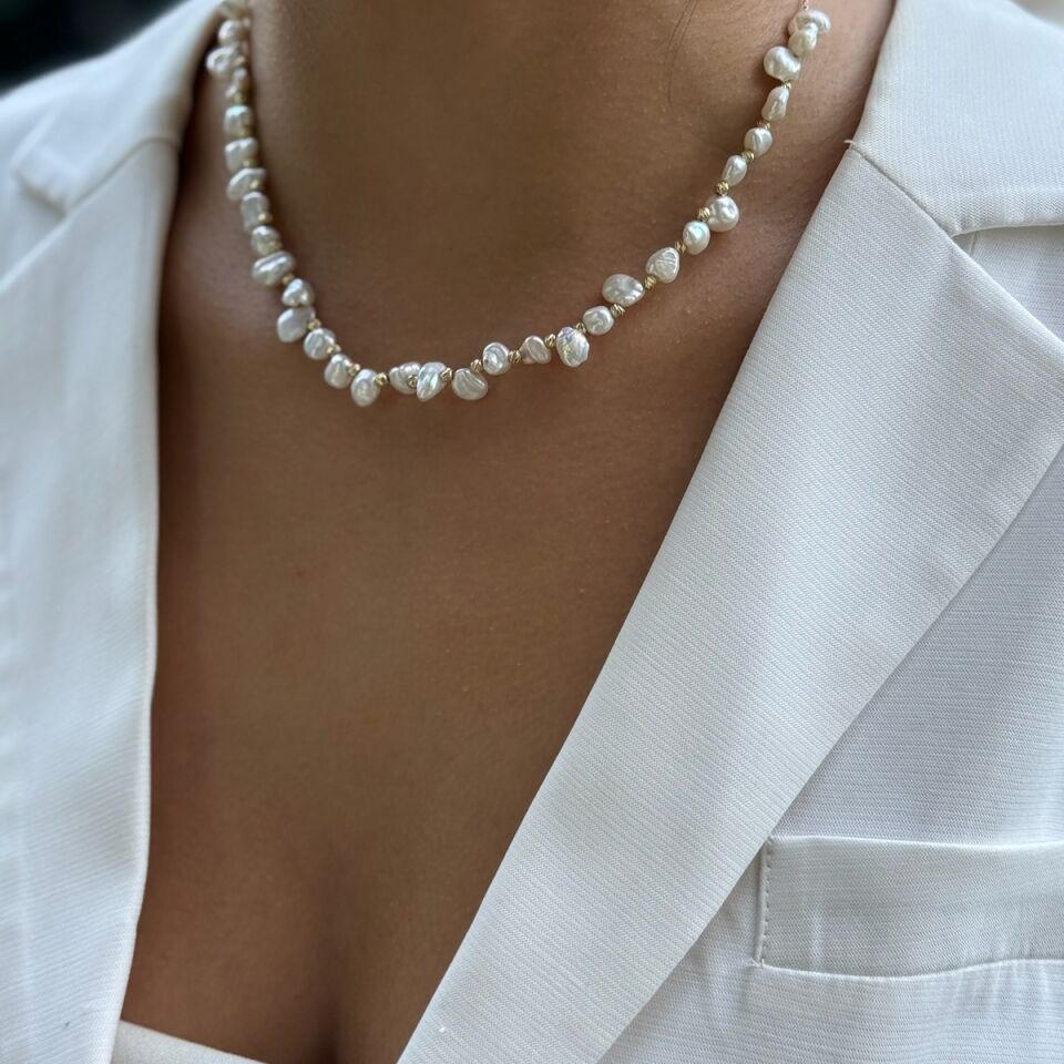 14 AYAR BAROK İNCİLİ ÖZEL TASARIM ALTIN KOLYE