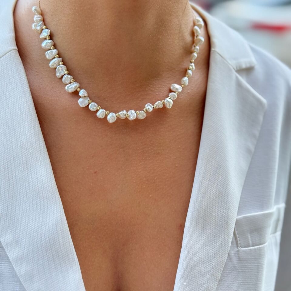 14 AYAR BAROK İNCİLİ ÖZEL TASARIM ALTIN KOLYE