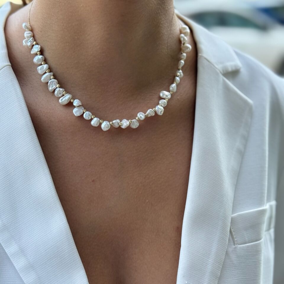 14 AYAR BAROK İNCİLİ ÖZEL TASARIM ALTIN KOLYE