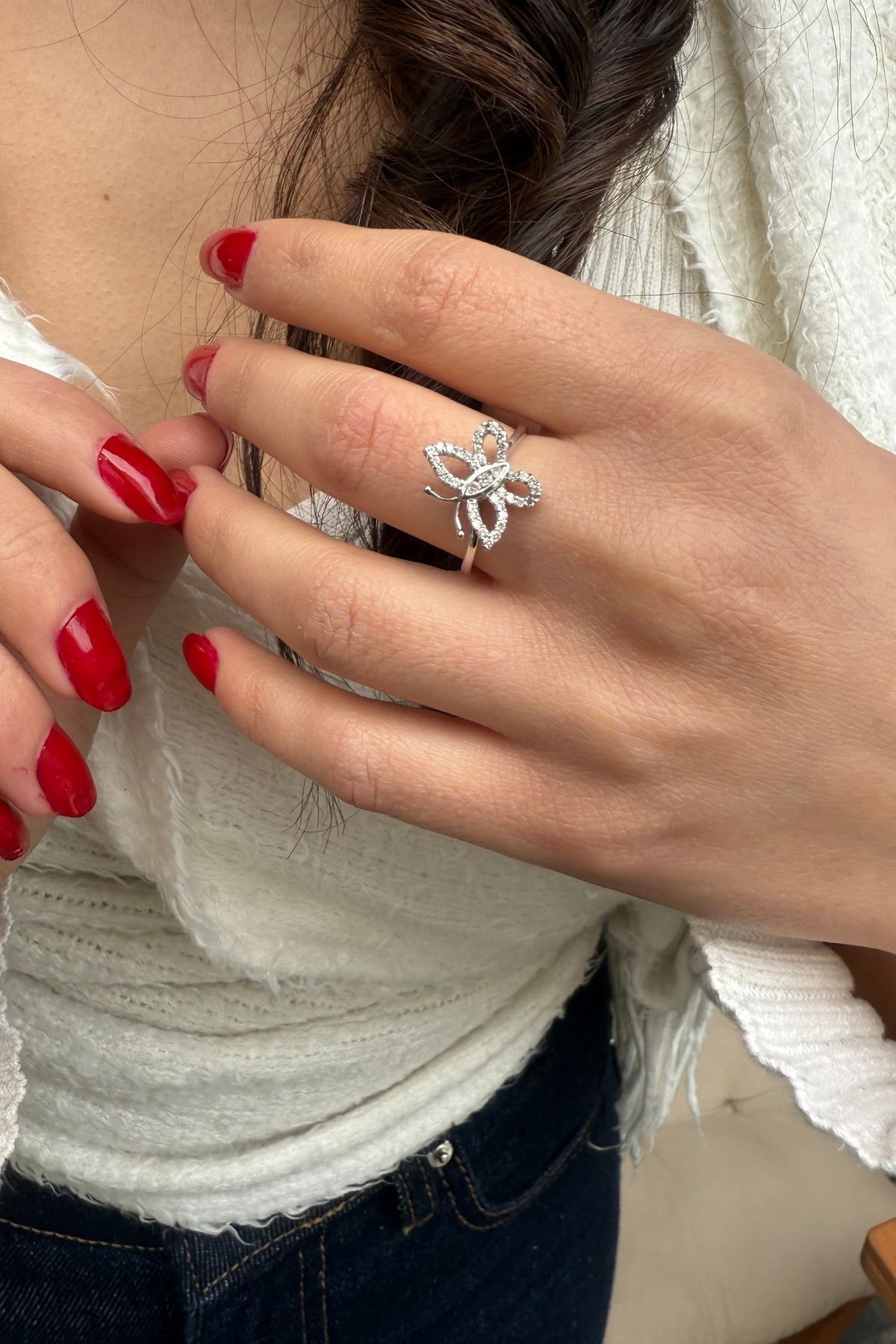 18 AYAR 0,33 CT PIRLANTA TAŞLI ÖZEL TASARIM KELEBEK YÜZÜK 15