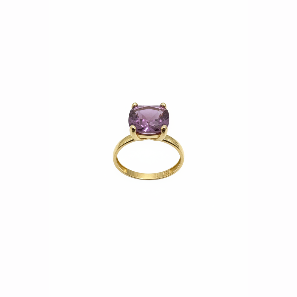 14 AYAR ÖZEL TASARIM KARE ASSCHER KESİM AMETİST TAŞLI ALTIN YÜZÜK