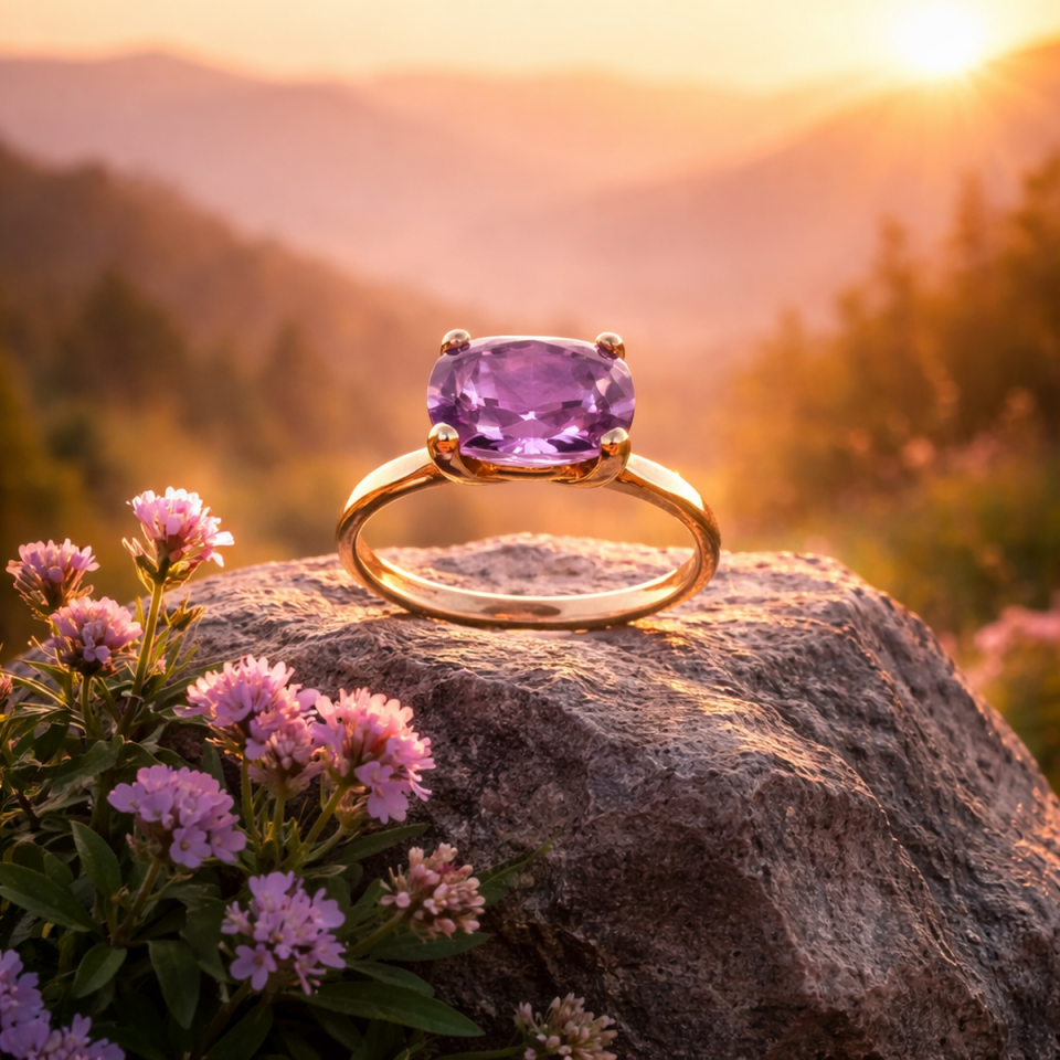 14 AYAR ÖZEL TASARIM KARE ASSCHER KESİM AMETİST TAŞLI ALTIN YÜZÜK