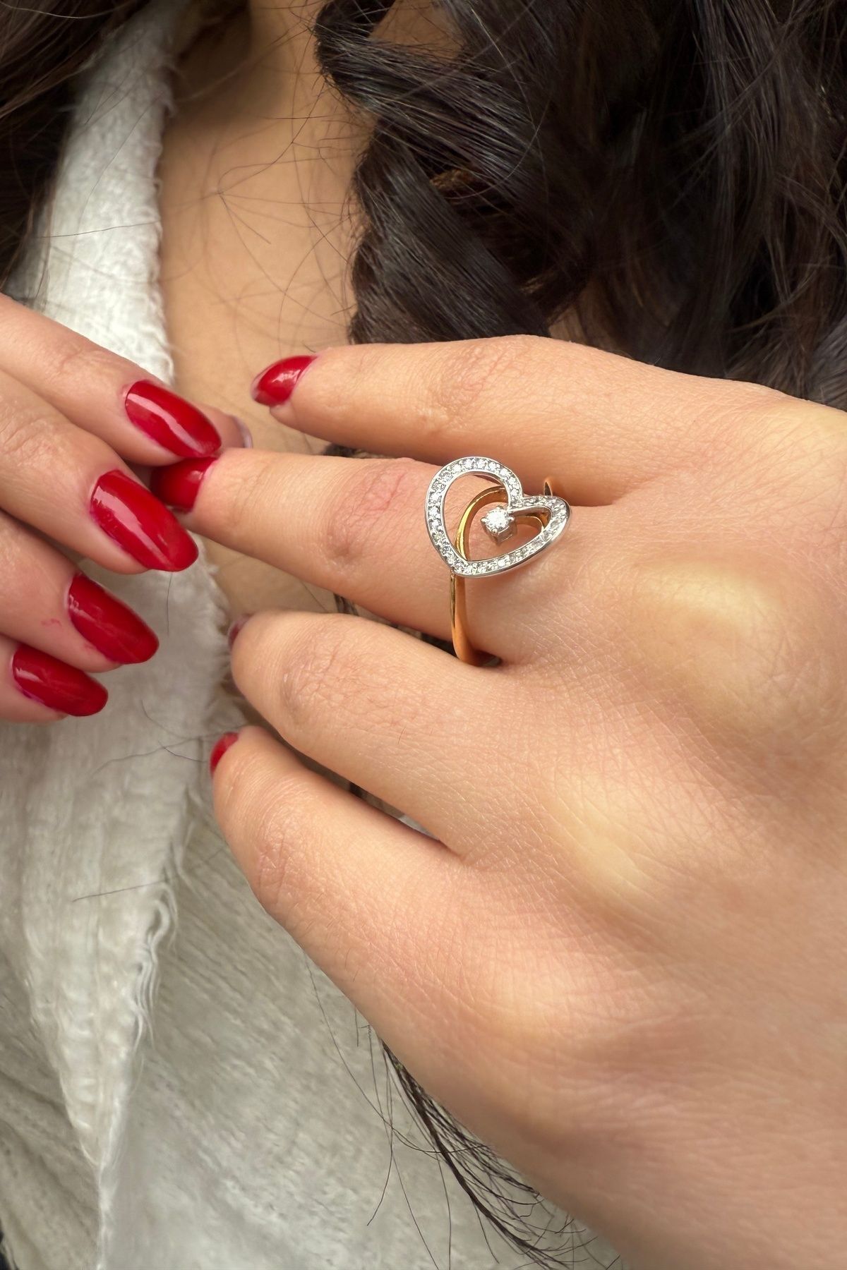 18 AYAR 0,39 CT PIRLANTA TAŞLI ÖZEL TASARIM KALP YÜZÜK 14