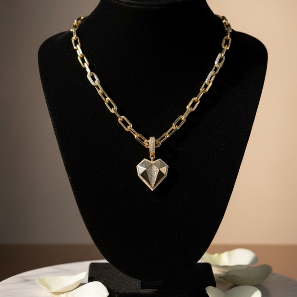 14 AYAR KALP UÇLU İTALYAN ZİNCİRLİ KOLYE