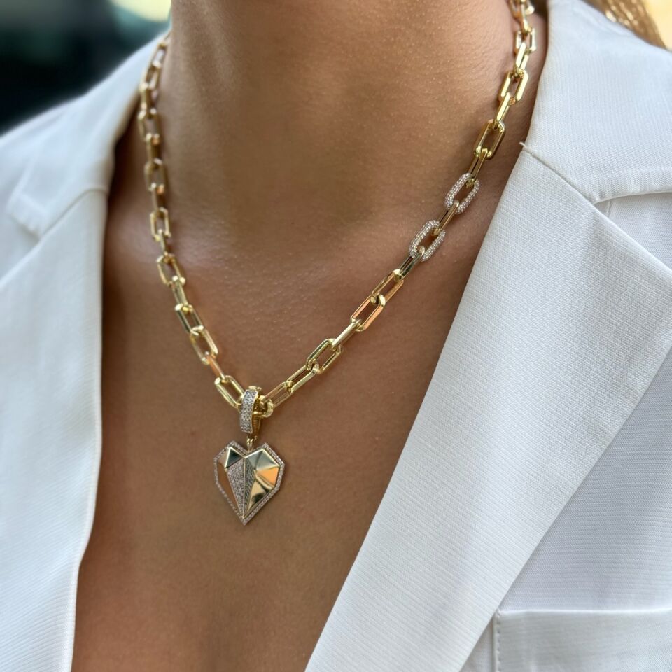 14 AYAR KALP UÇLU İTALYAN ZİNCİRLİ KOLYE