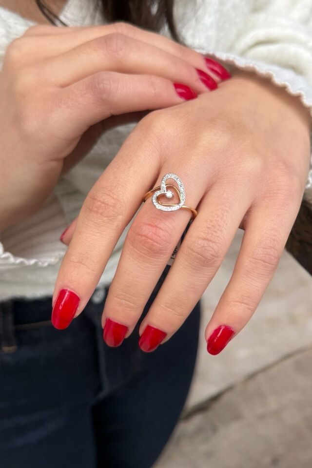 18 AYAR 0,39 CT PIRLANTA TAŞLI ÖZEL TASARIM KALP YÜZÜK 16