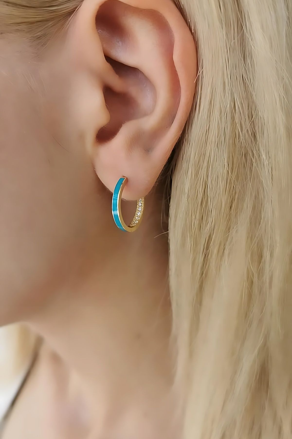 14 AYAR TURKUAZ MİNELİ İTALYAN HALKA KÜPE