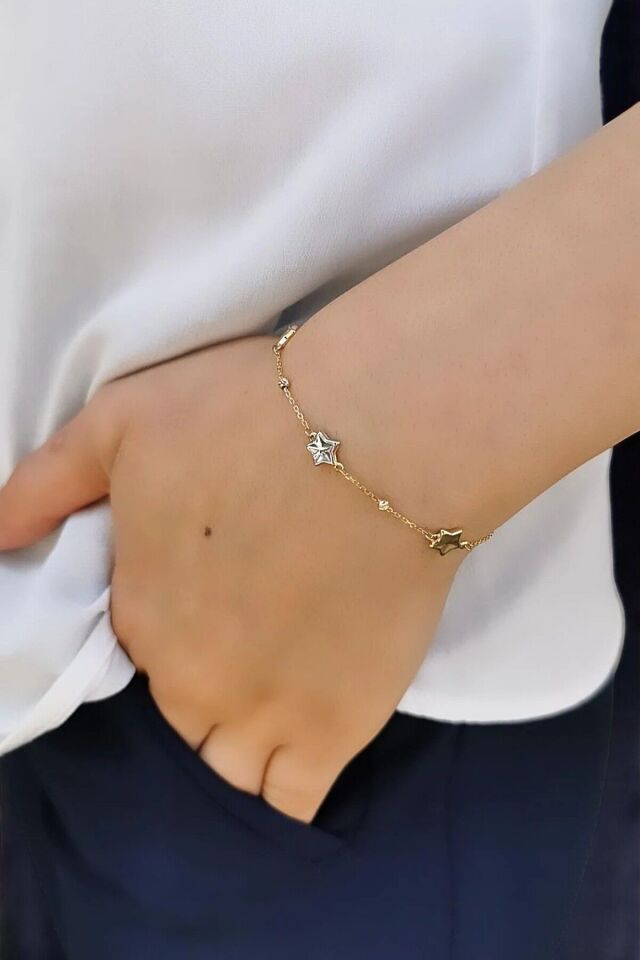 14 Ayar Yıldız Ve Dorikalı Altın Bileklik