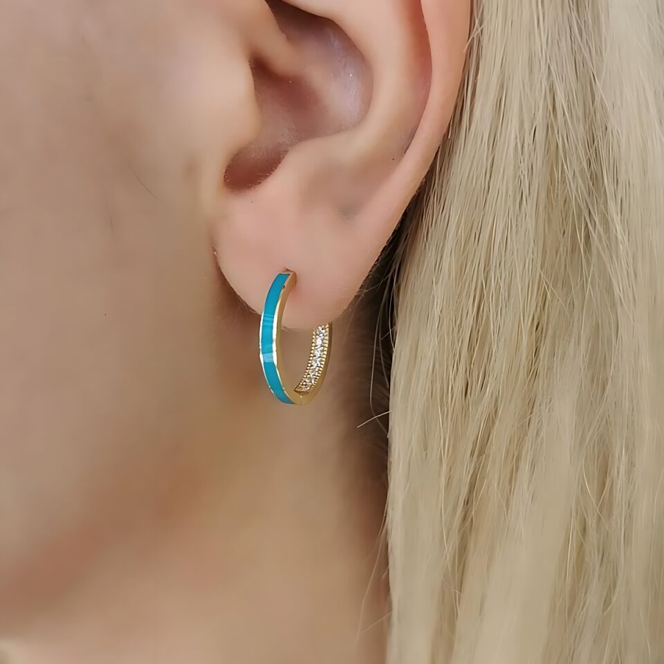 14 AYAR TURKUAZ MİNELİ İTALYAN HALKA KÜPE