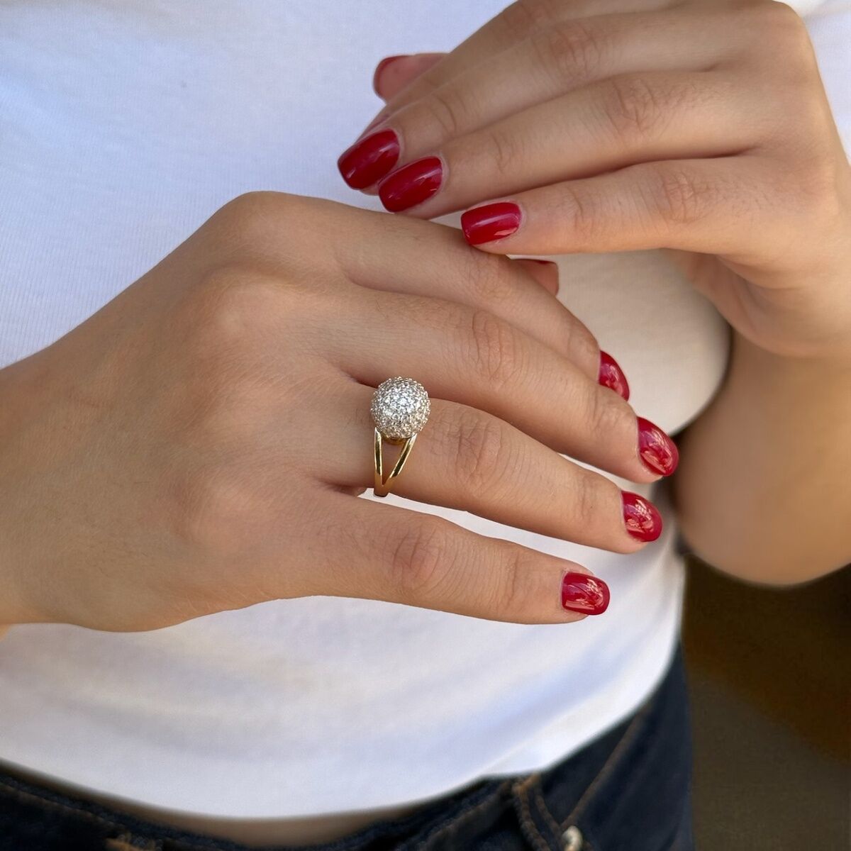 14 AYAR TAŞLI TOP YÜZÜK