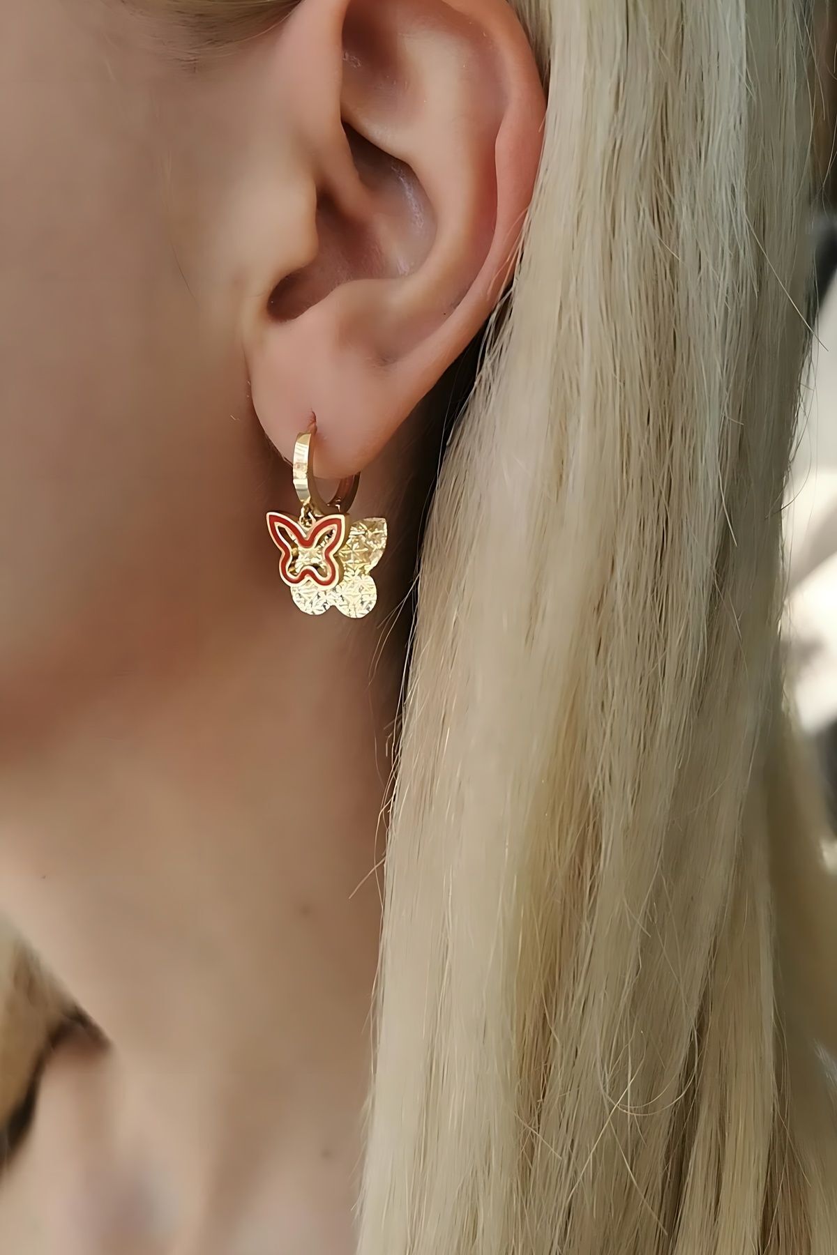 14 AYAR İTALYAN KIRMIZI MİNELİ ALTIN KÜPE