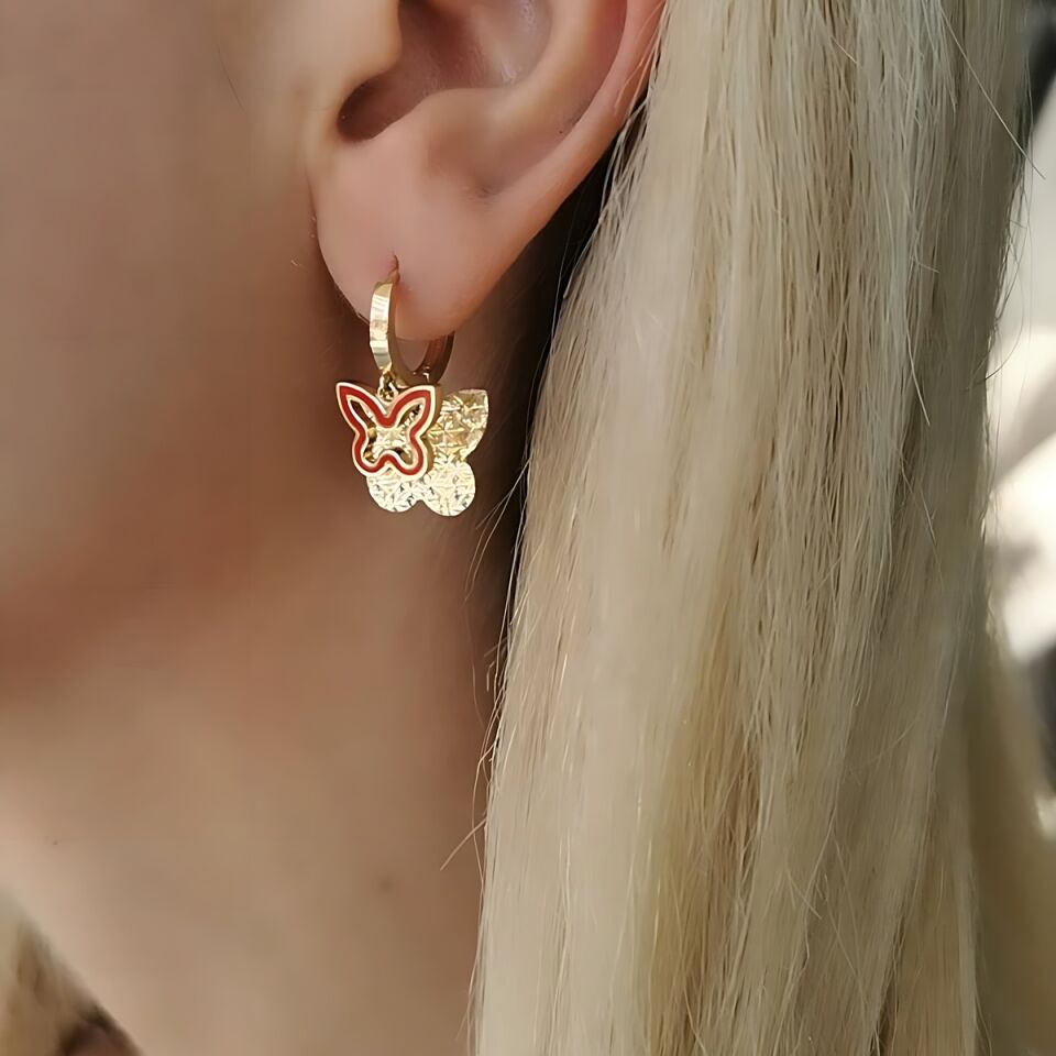 14 AYAR İTALYAN KIRMIZI MİNELİ ALTIN KÜPE