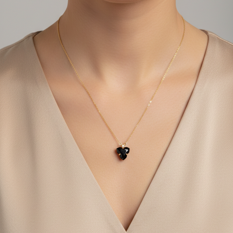 14 AYAR SİYAH TAŞLI ÖZEL TASARIM ALTIN KOLYE