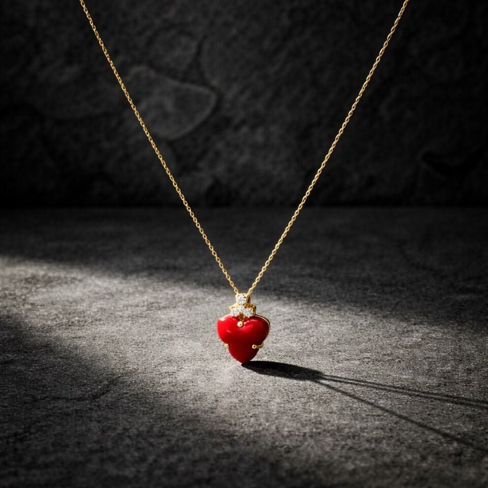 14 AYAR KIRMIZI TAŞLI ÖZEL TASARIM ALTIN KOLYE