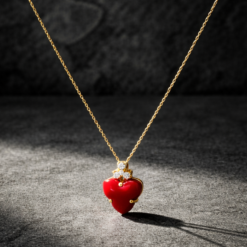 14 AYAR KIRMIZI TAŞLI ÖZEL TASARIM ALTIN KOLYE