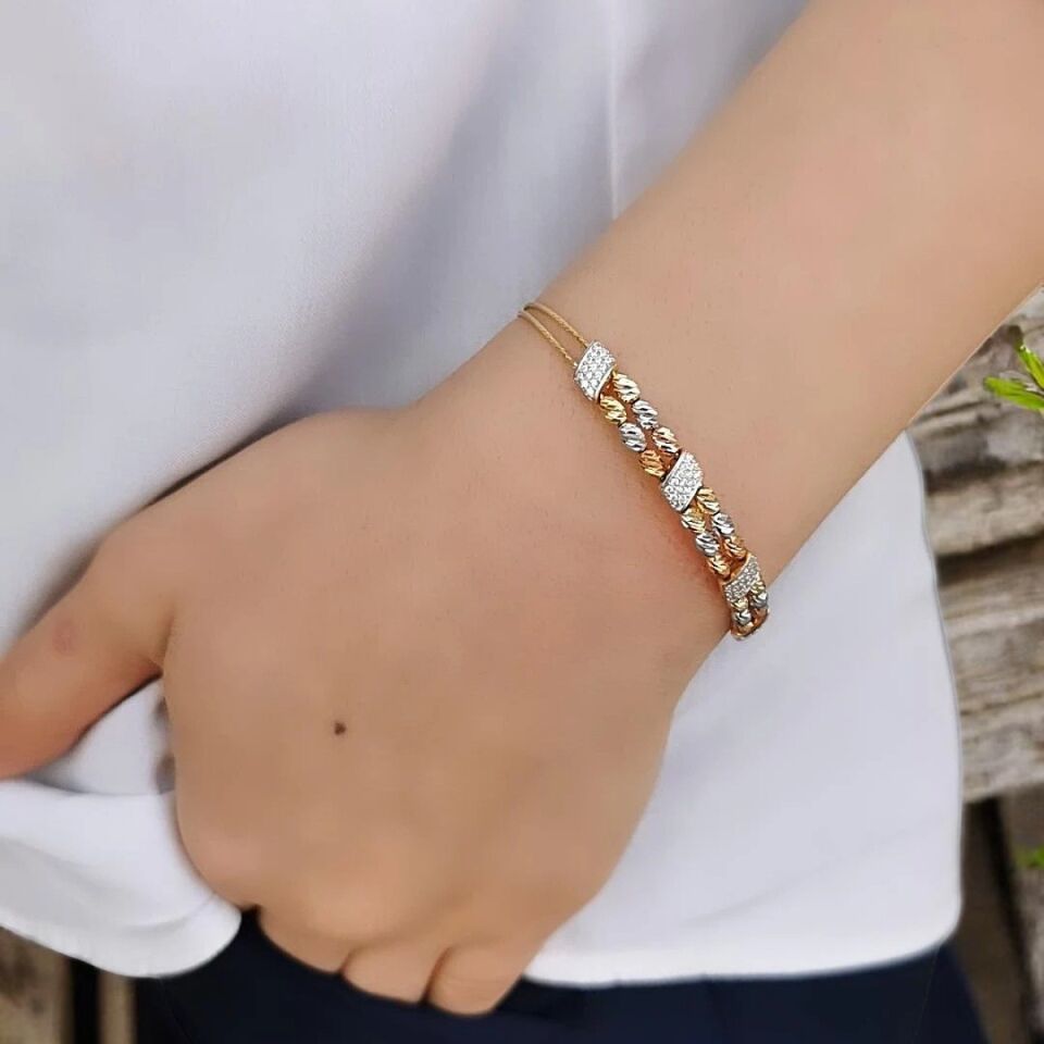 14 Ayar Çift Sıra Dorikalı İtalyan Bilezik