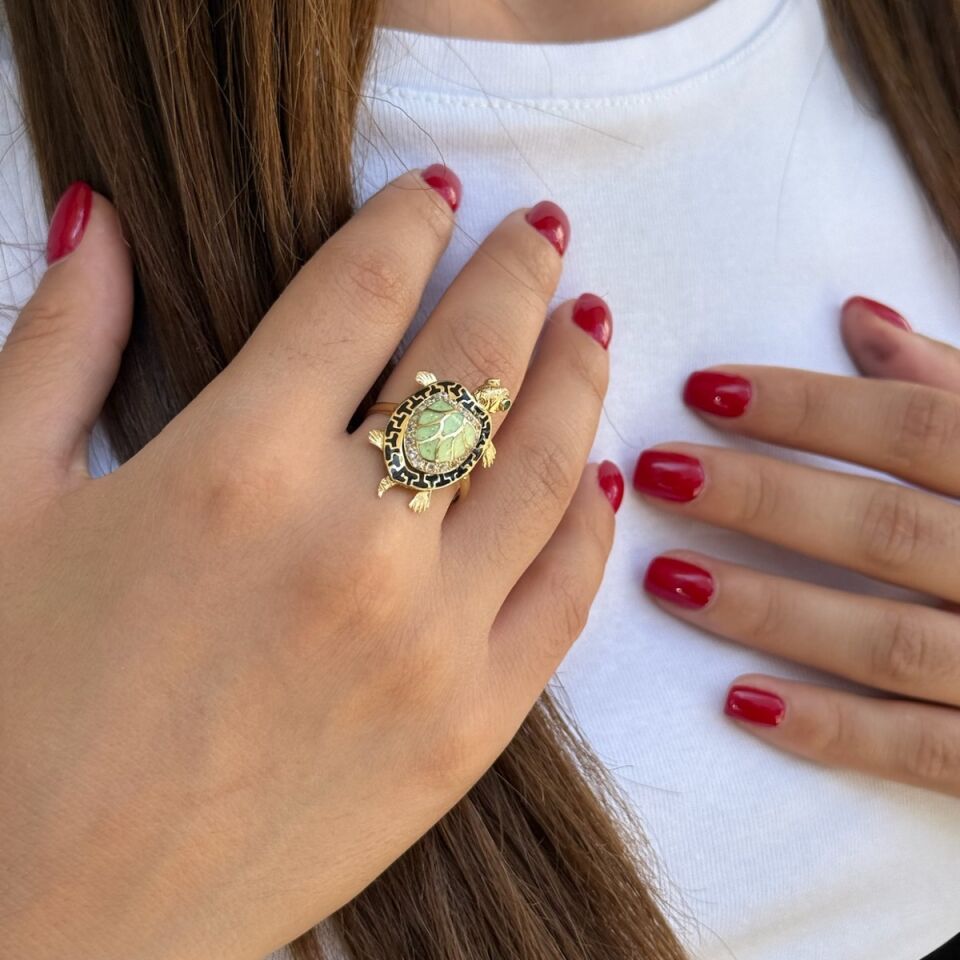 14 AYAR FOSFOR MİNELİ KAPLUMBAĞA YÜZÜK