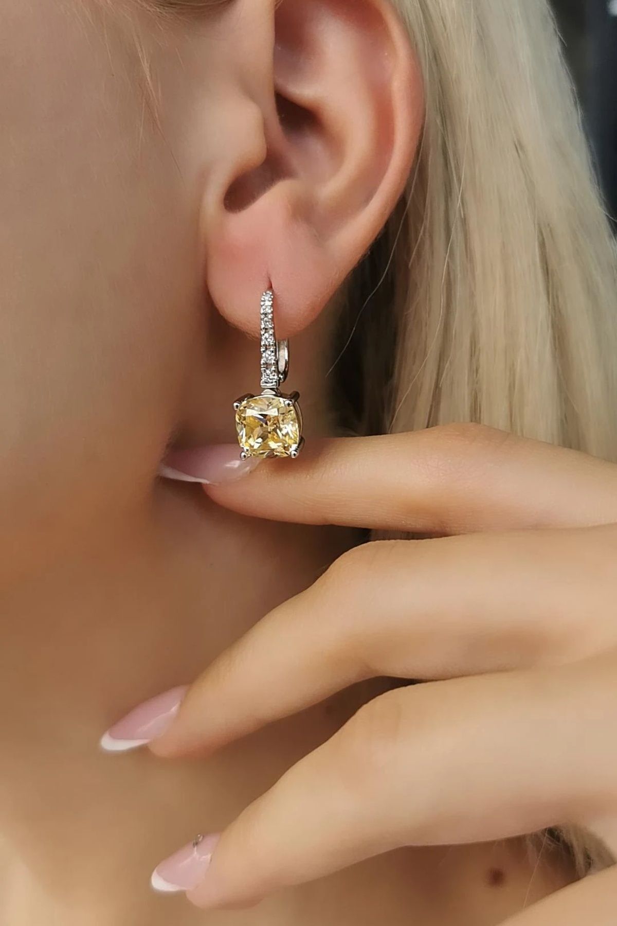 14 AYAR 11,90 CT SARI SAFİR FANCY TAŞLI  0,21 CT PIRLANTA TAŞLI ÖZEL TASARIM ALTIN KÜPE