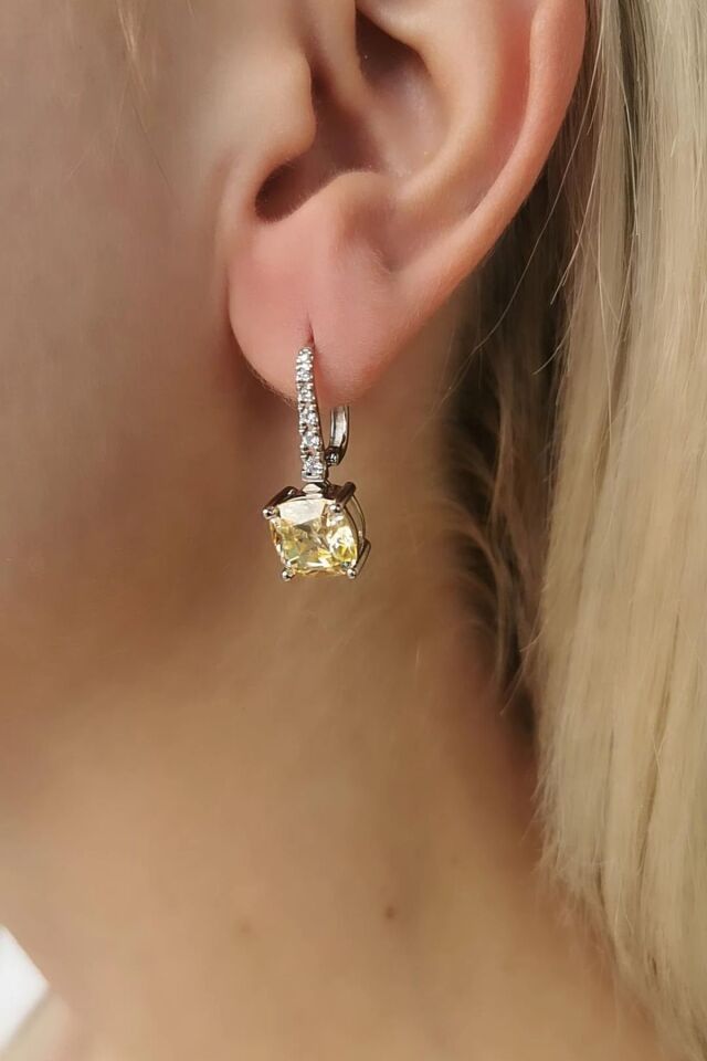 14 AYAR 11,90 CT SARI SAFİR FANCY TAŞLI  0,21 CT PIRLANTA TAŞLI ÖZEL TASARIM ALTIN KÜPE