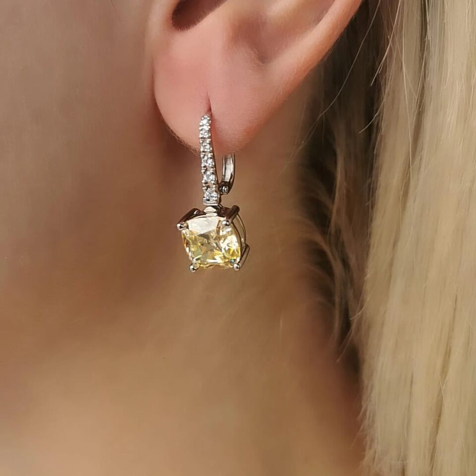 14 AYAR 11,90 CT SARI SAFİR FANCY TAŞLI  0,21 CT PIRLANTA TAŞLI ÖZEL TASARIM ALTIN KÜPE