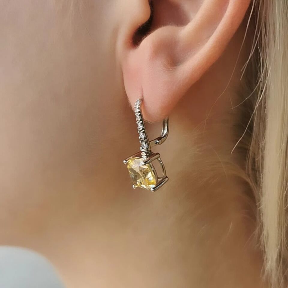 14 AYAR 11,90 CT SARI SAFİR FANCY TAŞLI  0,21 CT PIRLANTA TAŞLI ÖZEL TASARIM ALTIN KÜPE