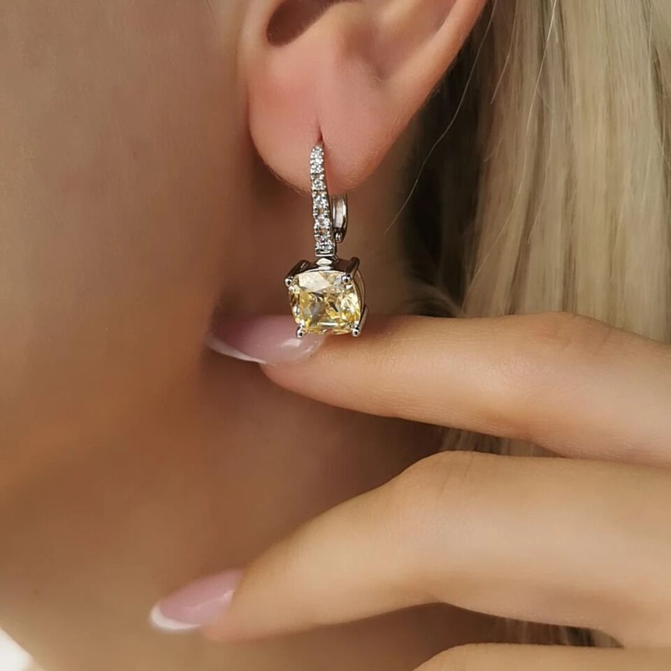 14 AYAR 11,90 CT SARI SAFİR FANCY TAŞLI  0,21 CT PIRLANTA TAŞLI ÖZEL TASARIM ALTIN KÜPE