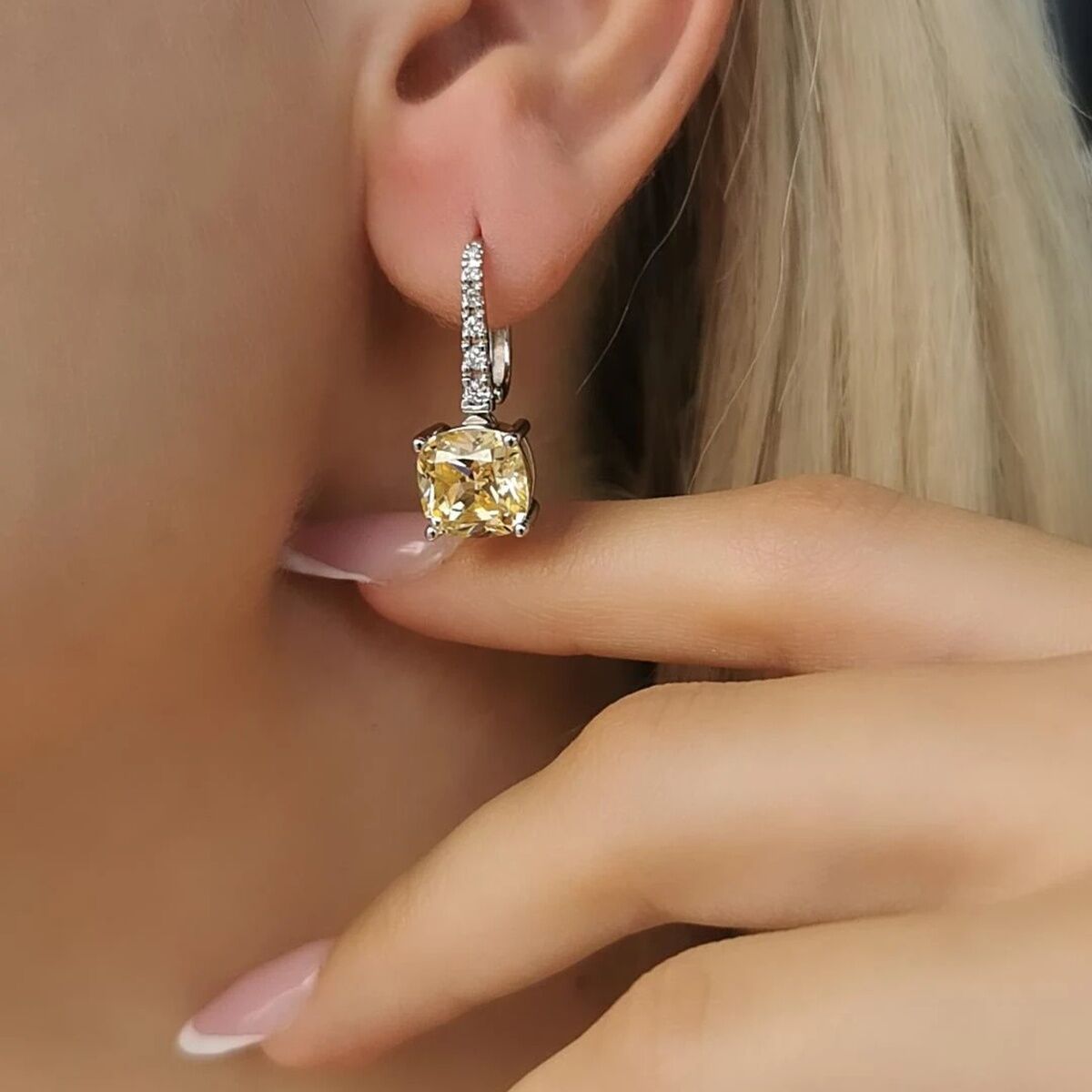 14 AYAR 11,90 CT SARI SAFİR FANCY TAŞLI  0,21 CT PIRLANTA TAŞLI ÖZEL TASARIM ALTIN KÜPE