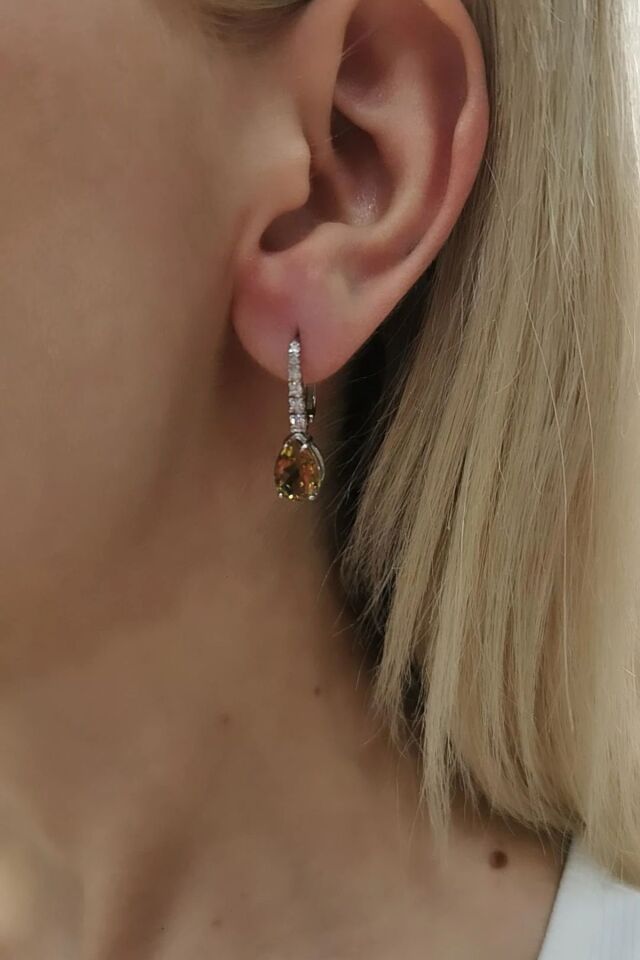 14 AYAR 3,85 CT SULTANİT TAŞLI 0,21 CT PIRLANTA TAŞLI ÖZEL TASARIM KÜPE