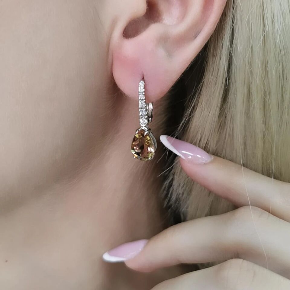 14 AYAR 3,85 CT SULTANİT TAŞLI 0,21 CT PIRLANTA TAŞLI ÖZEL TASARIM KÜPE