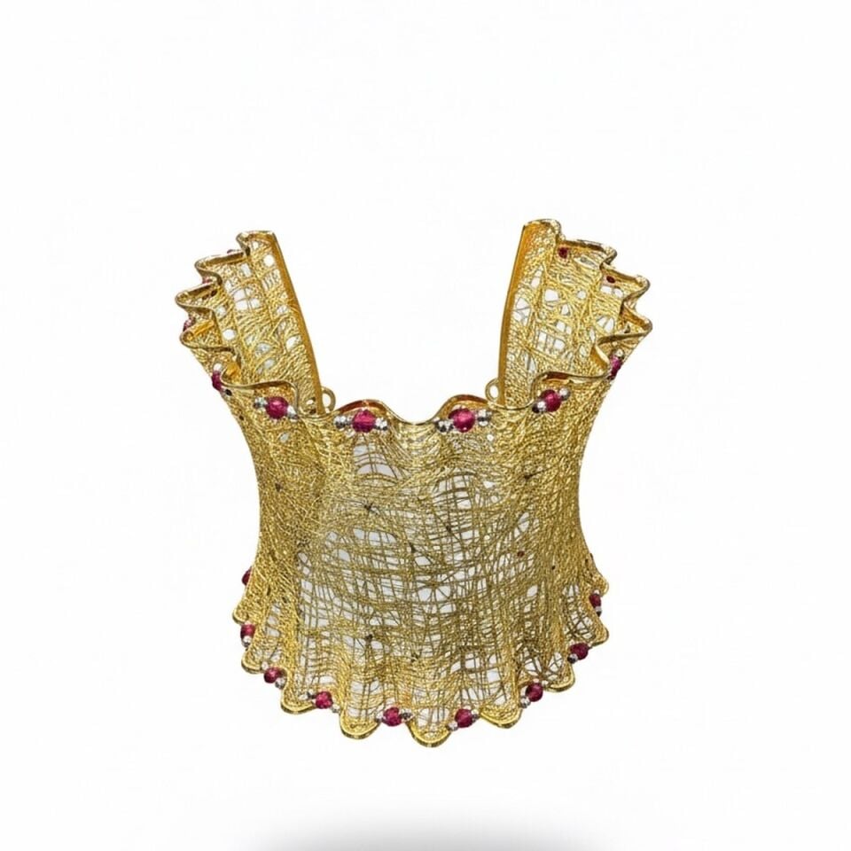 14 AYAR ÖZEL ÜRETİM KIRMIZI GARNET TAŞLI ÖZEL TASARIM TÜL BİLEKLİK