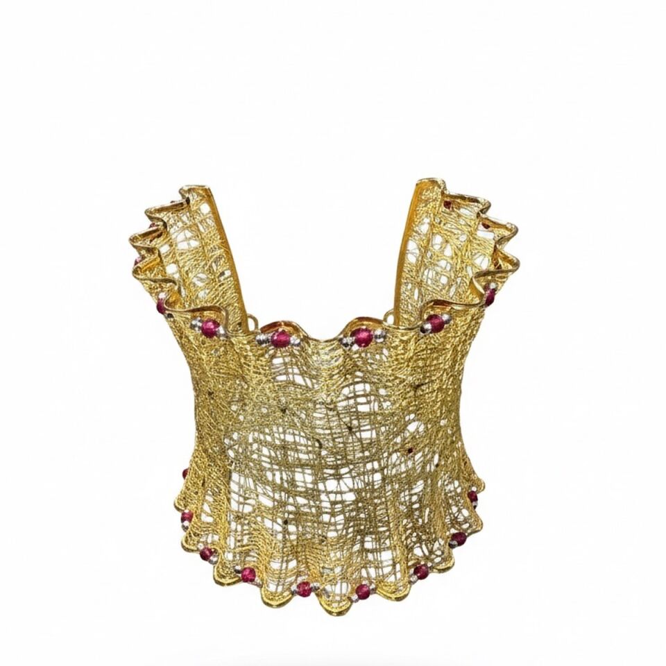 14 AYAR ÖZEL ÜRETİM KIRMIZI GARNET TAŞLI ÖZEL TASARIM TÜL BİLEKLİK