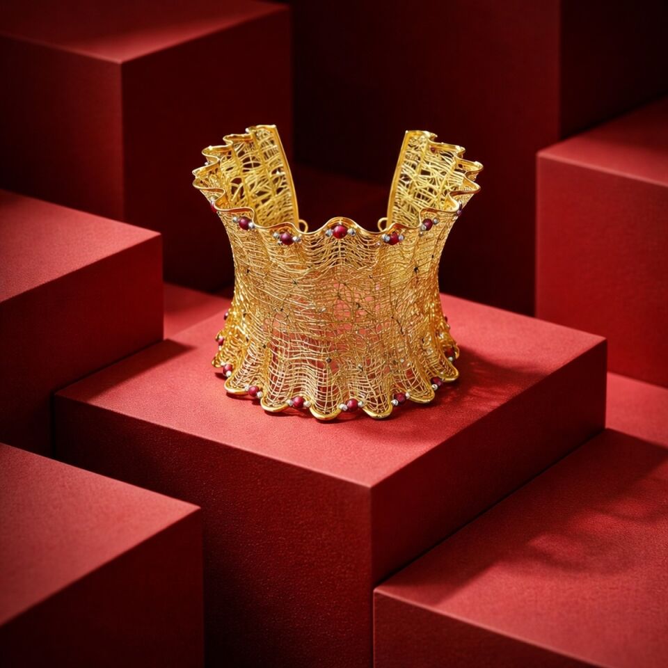 14 AYAR ÖZEL ÜRETİM KIRMIZI GARNET TAŞLI ÖZEL TASARIM TÜL BİLEKLİK