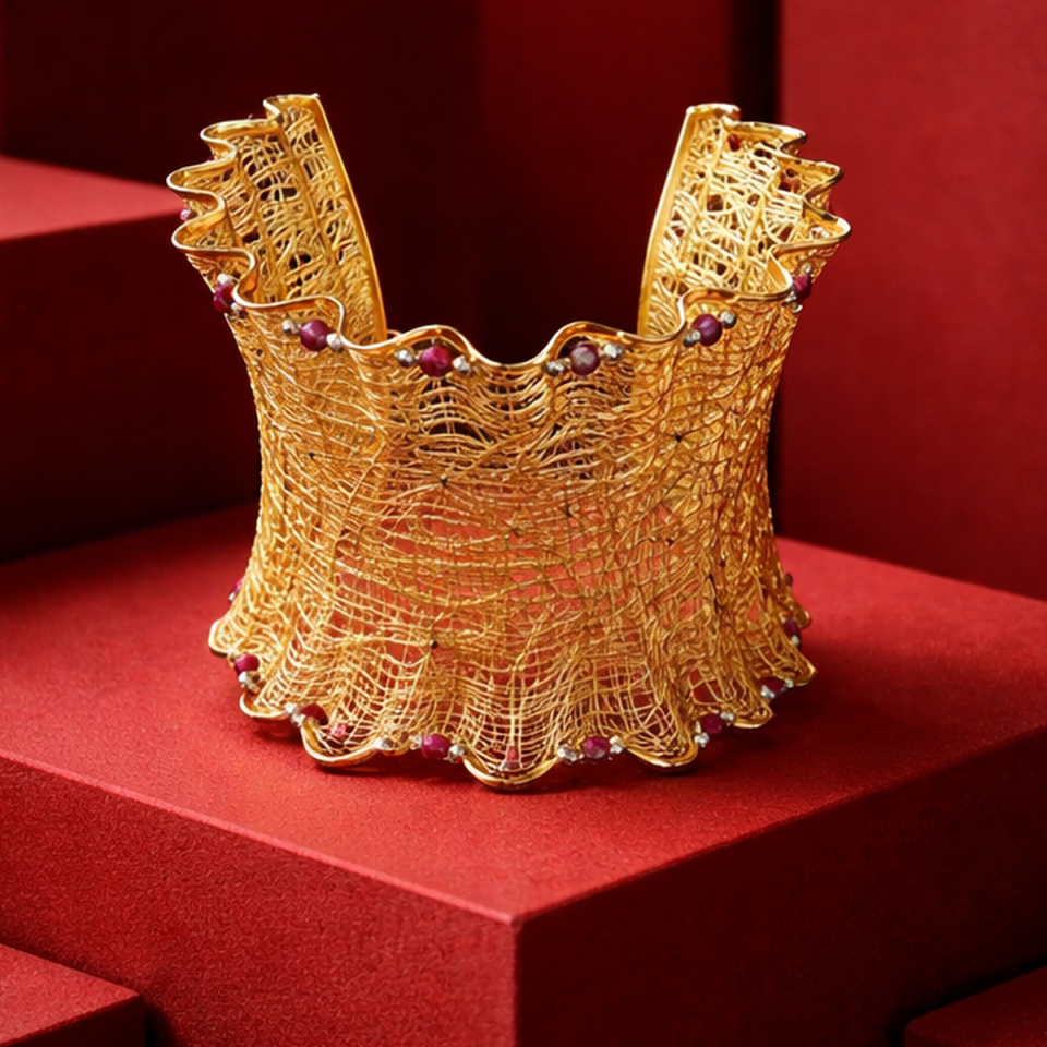 14 AYAR ÖZEL ÜRETİM KIRMIZI GARNET TAŞLI ÖZEL TASARIM TÜL BİLEKLİK