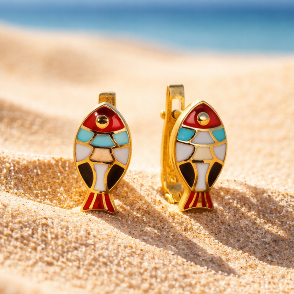 14 AYAR RENKLİ MİNELİ BALIK KÜPE