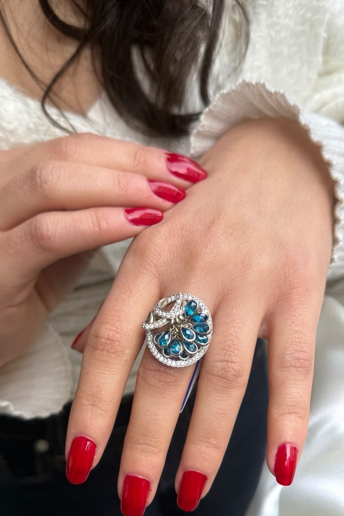 14 AYAR 0,65 CT PIRLANTA TAŞLI 1,35 CT BLUE TOPAZ TAŞLI TASARIM ALTIN YÜZÜK