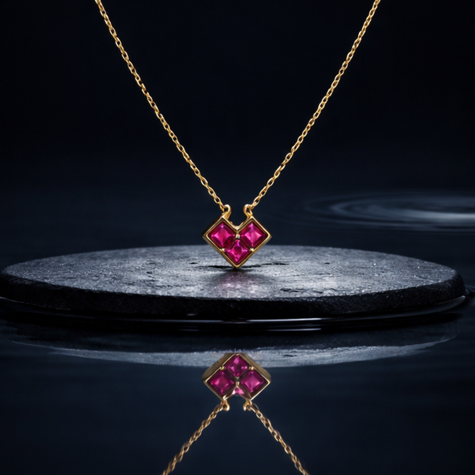 14 AYAR ÖZEL TASARIM ÜÇ TAŞLI KALP KOLYE