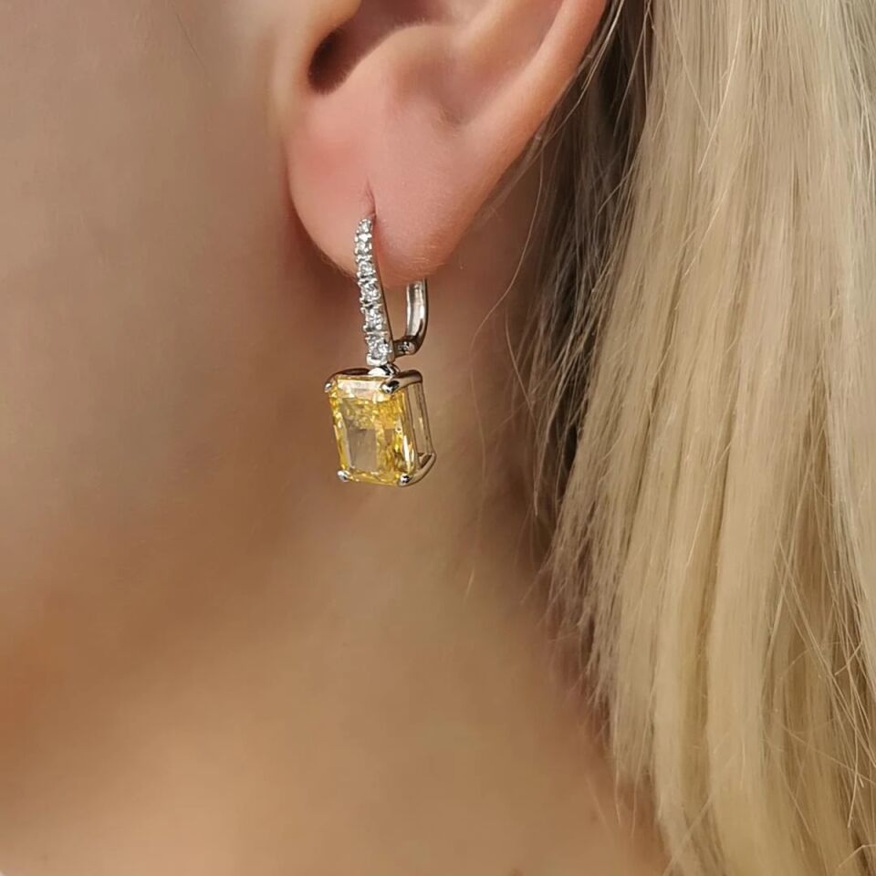 14 AYAR 15,01 CT SARI SAFİR FANCY TAŞLI  0,21 CT PIRLANTA TAŞLI ÖZEL TASARIM ALTIN KÜPE