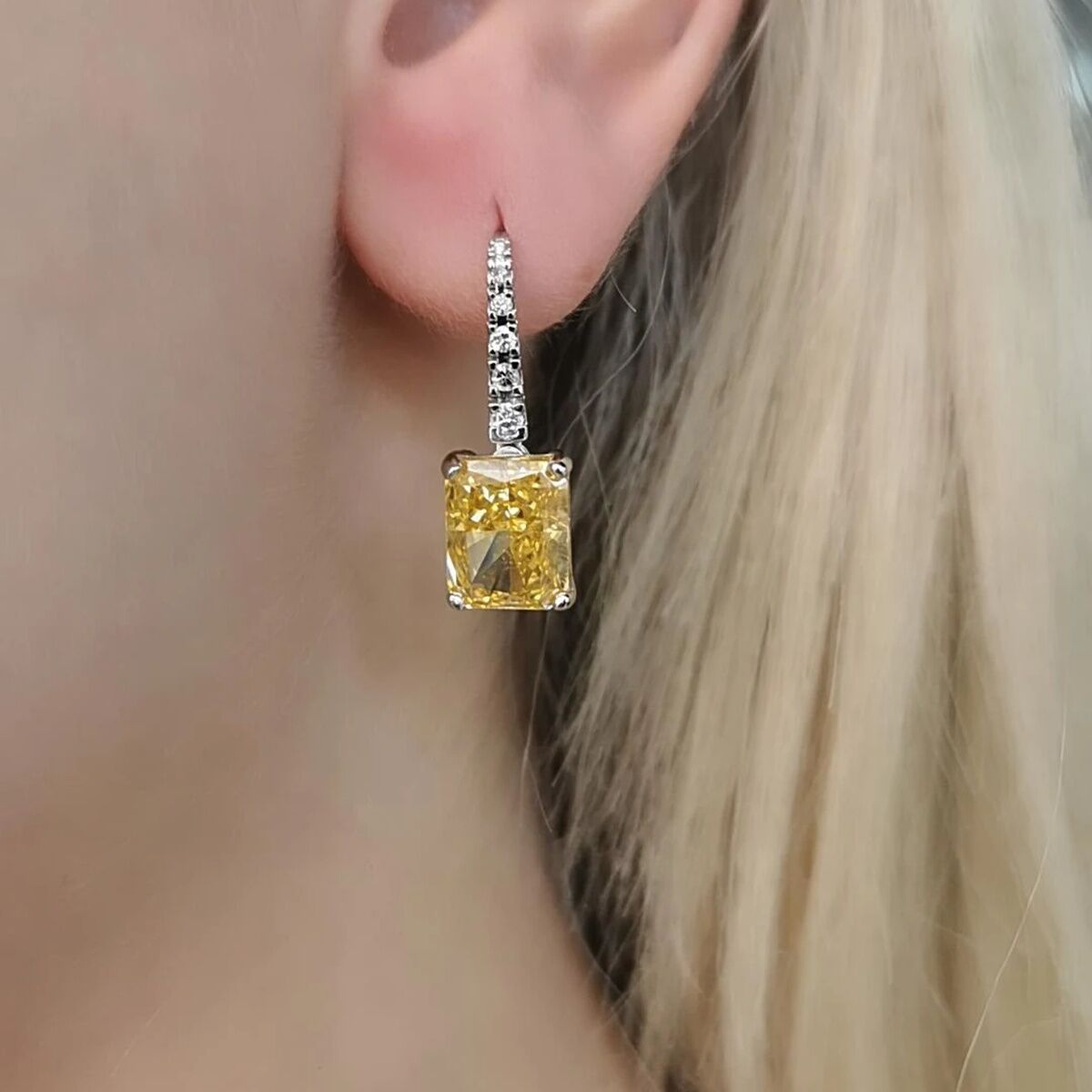 14 AYAR 15,01 CT SARI SAFİR FANCY TAŞLI  0,21 CT PIRLANTA TAŞLI ÖZEL TASARIM ALTIN KÜPE