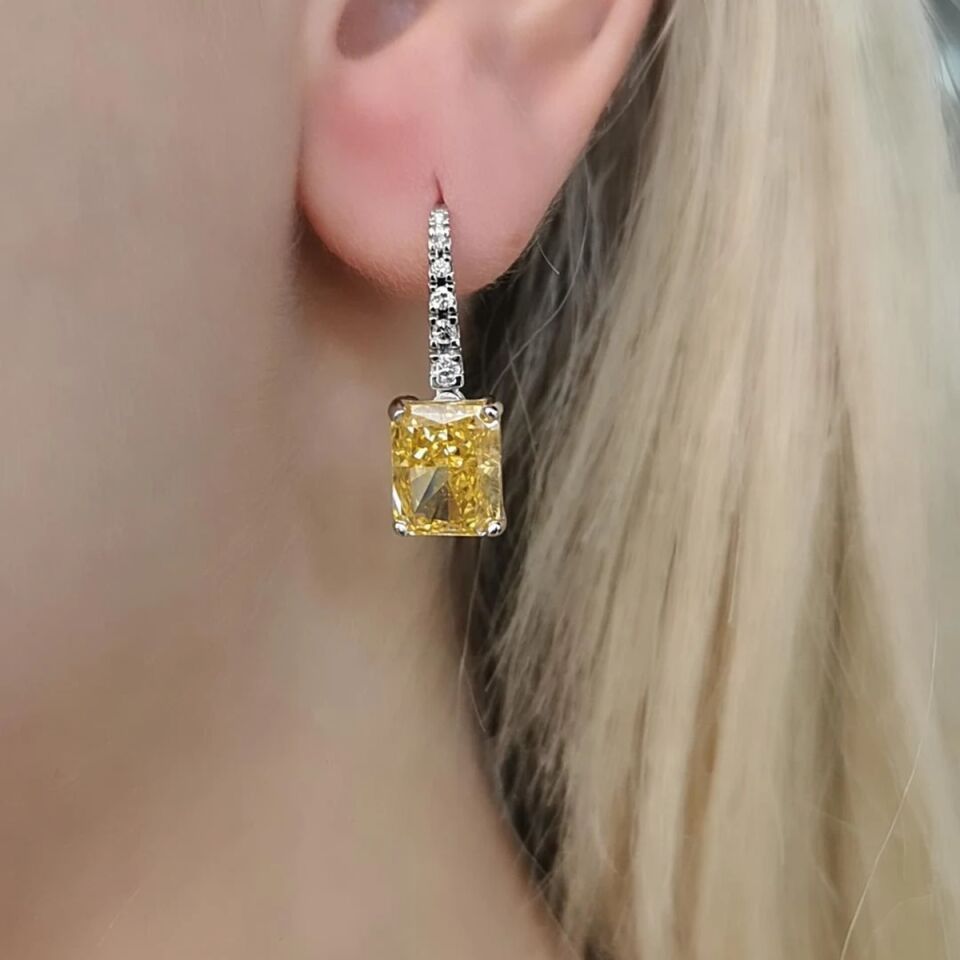 14 AYAR 15,01 CT SARI SAFİR FANCY TAŞLI  0,21 CT PIRLANTA TAŞLI ÖZEL TASARIM ALTIN KÜPE