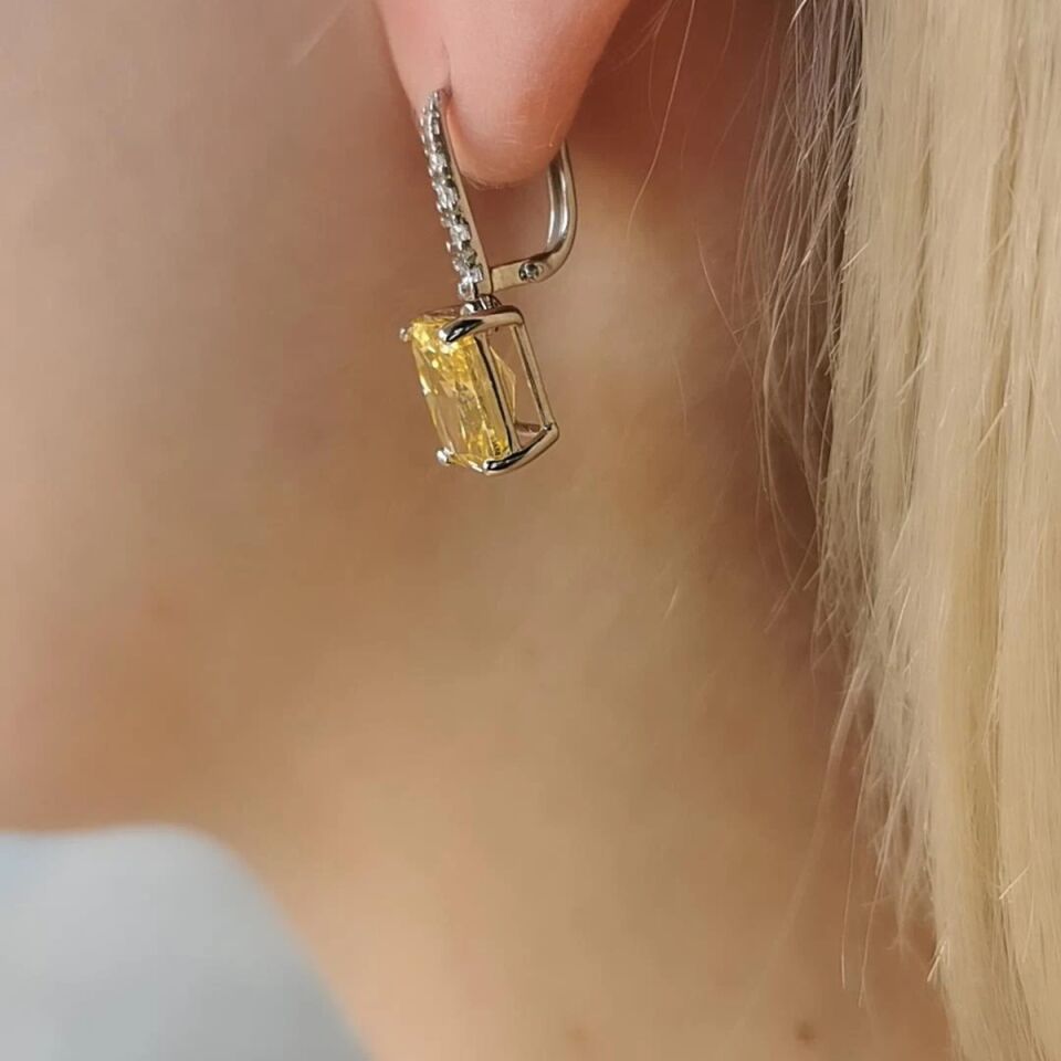 14 AYAR 15,01 CT SARI SAFİR FANCY TAŞLI  0,21 CT PIRLANTA TAŞLI ÖZEL TASARIM ALTIN KÜPE