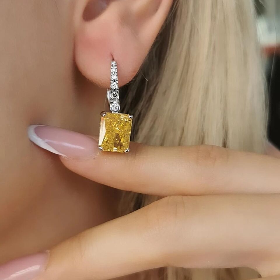 14 AYAR 15,01 CT SARI SAFİR FANCY TAŞLI  0,21 CT PIRLANTA TAŞLI ÖZEL TASARIM ALTIN KÜPE