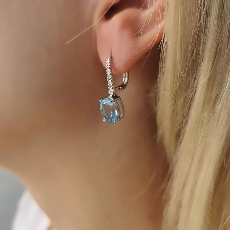 14 AYAR 6,25 CT BLUE TOPAZ TAŞLI  0,21 CT PIRLANTA TAŞLI ÖZEL TASARIM ALTIN KÜPE