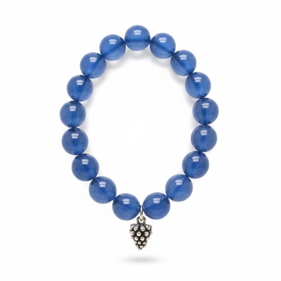 925 AYAR GÜMÜŞ OBJELİ MAVİ AGAT TAŞLI ESNEK BİLEKLİK