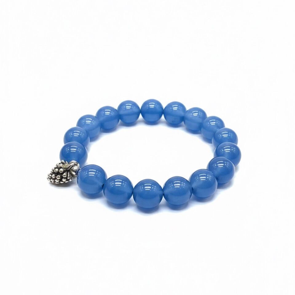 925 AYAR GÜMÜŞ OBJELİ MAVİ AGAT TAŞLI ESNEK BİLEKLİK